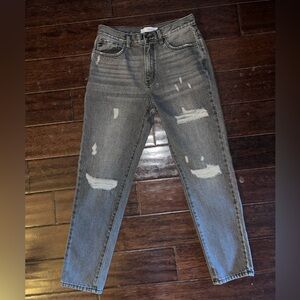 Kancan high rise straight jean, distressed, faded dark gray color